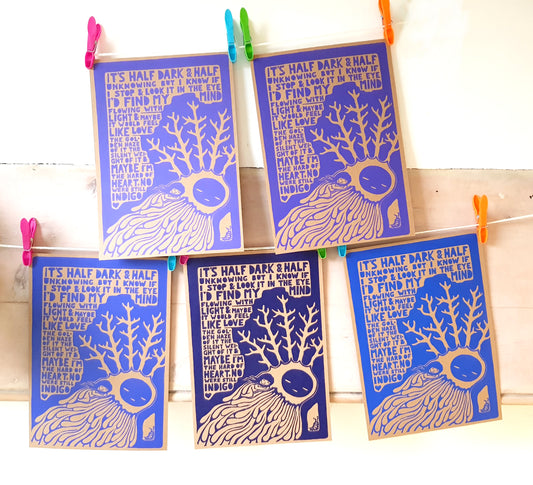 Indigo Beast Lino Print (Hand-printed)